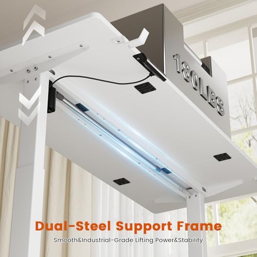 REAHOME Electric Standing Desk with Drawers, 55 x 24 Inches Height Adjustable Sit Stand Desk with Storage, 3 Memory Preset Home Office Computer Desk, Printer Cabinet, 2 Hooks, Cable Management, White REAHOME