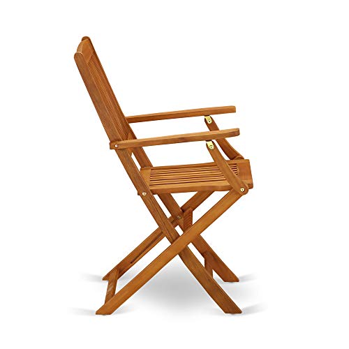 East West Furniture MNCM3CANA 3 Piece Folding Patio Bistro Sets Outdoor Set Contains a Round Acacia Wood Coffee Table and 2 Folding Arm Chairs, 30x30 Inch, Natural Oil East West Furniture