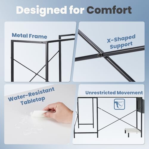 DUMOS L Shaped Desk Computer Gaming Corner Table 50 Inch Home Office Writing Student Work PC Workstation with Side Storage Bag CPU Stand for Bedroom Small Spaces DUMOS