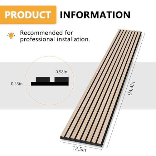 Olanglab Wood Slat Wall Panels, 2-Pack 94.48"x 12.59"x 0.82" Each, Acoustic Wood Wall Panels Sound Absorbing, 3D Wall Panel Wood, Wooden Acoustic - WoodArtSupply