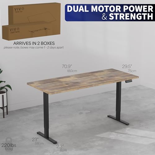 VIVO Electric 71 x 30 inch Standing Desk, Dual Motor Memory Controller Height Adjustment, E2B Series, Solid One-Piece Reclaimed Wood Top Black Frame, DESK-KIT-E2B71P VIVO