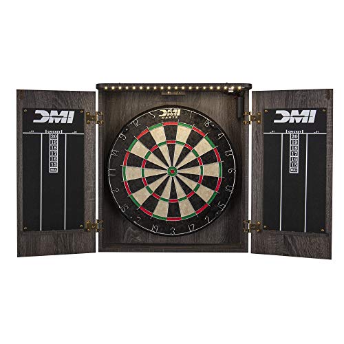 DMI Sports Paris Bristle Dartboard Cabinet Sets - Includes LED Lighting or Electronic Scoring Option, Rustic Grey (D4400W) DMI Sports