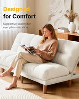 AMADA HOMEFURNISHING 65" Futon Sofa Bed, Convertible Futon Couch with Adjustable Backrest, Ergonomic Recliner Sleeper Sofa with Corduroy Fabric for Living Room, Office, Guest Room (White) AMADA HOMEFURNISHING