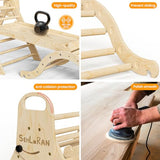 Sehloran Large Size 8 in 1 Pikler Triangle Set with Pinball Game and Tent for Kids, Foldable Toddler Climbing Toys Indoor, Natural Wooden Montessori Climbing Set Jungle Gym with Arch&Ramp&Ladder Sehloran