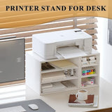 MARTY Printer Stand with Storage for Desk Large Desktop Printer Stand Shelf Riser with 6 Storage Compartments Wood Desk Paper Organzier File Organizer for Home/Office, White MARTY