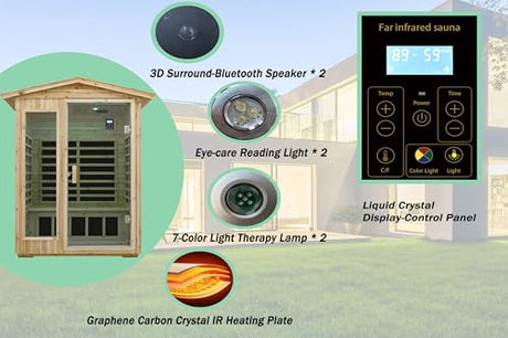 LTCCDSS Low EMF Outdoor Sauna 2 Person, Far Infrared Sauna Room for Home, Soft Fir Wood, Chromotherapys | Bluetooth Speakers | 47.2 * 81.1 * 37.0 in LTCCDSS