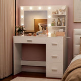 Furmax Vanity Desk with LED Lighted Mirror&Power Outlet, Makeup Vanity Table with 4 Drawers, 3 Open Storage Shelves, and 3 Color Modes, for Bedroom (Pure White) Furmax