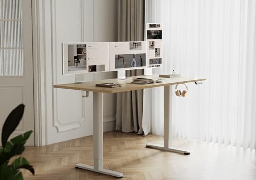 YDN Electric Standing Desk, Adjustable Height Stand up Desk, 63x24 Inches Sit Stand Home Office Desk with Splice Board,Natural Top YDN