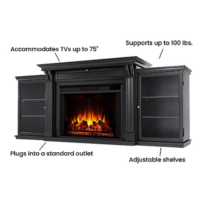 Real Flame Tracey 84" Grand TV Stand with Electric Fireplace in Black, Extra Large Entertainment Center with Electric Fireplace, Living Room TV Stand with Fireplace, fits up to 80" TV