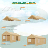 COBIZI Carport Canopy 12x20 Heavy Duty Portable Garage with Removable Sidewalls & Doors, Car Port Canopy Tent with Built-in Sandbags & All-Season Tarp for Car Boat Truck, Khaki COBIZI