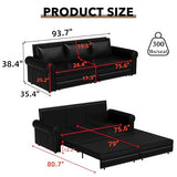 Tabaray 93.7" King Pull Out Sofa Bed, Faux Leather Sleeper Sofa Couch, 3 in 1 Convertible Futon Couches for Living Room, Small Space, Apartment, Office, Bedroom, Modern Rivet Armrest, Black Tabaray