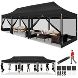 COBIZI 10x30 Heavy Duty Pop Up Canopy with 8 Sidewalls, Commercial Gazebo Party Tent with Mosquito Netting Wall Easy Set Up Outdoor Instant Screen Tent for Backyard, Patio, Garden, Black COBIZI