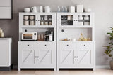 GarveeHome Kitchen Pantry Cabinet with Microwave Stand, Freestanding Hutch Cabinet with Buffet Cupboard, Tall Kitchen Cabinets with Adjustable Shelves for Dining Room, White GarveeHome