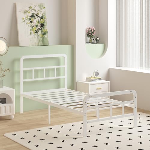 Cieemine 14 Inch White Twin XL Bed Frames with Headboard and Footboard, Heavy Duty Bed Frame Twin XL with Underneath Storage, No Box Spring Needed, Easy Assembly Cieemine