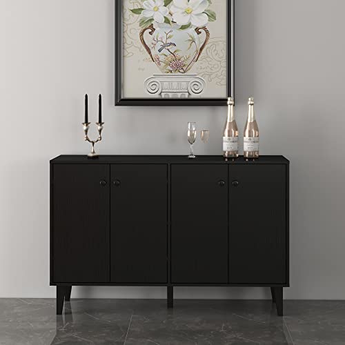 Panana Sideboard Buffet Cabinet Kitchen Storage Cabinet Living Room 4 Doors Console Table (Black) Panana