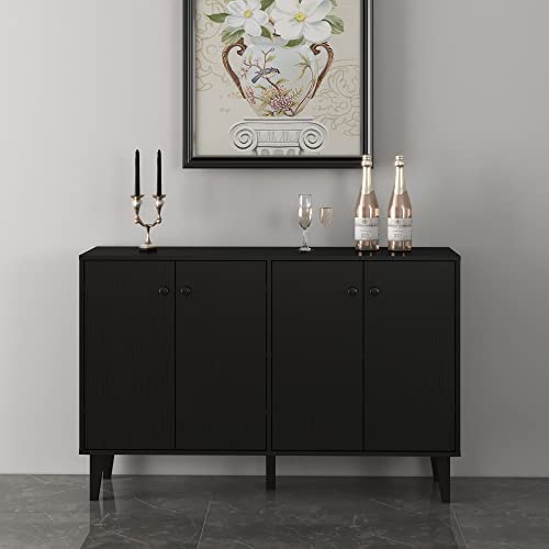 Panana Sideboard Buffet Cabinet Kitchen Storage Cabinet Living Room 4 Doors Console Table (Black) - WoodArtSupply