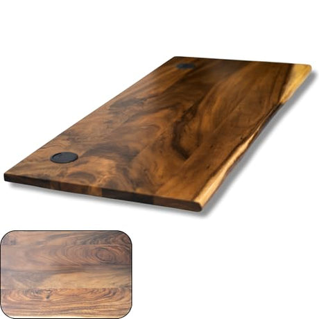 Walnut Solid Wood Desk Top with Cable Grommets – Live Edge Wood Slab, Table Top for PC, Countertop, RV, Laundry, Dining Table – 27" D x 60" W Modern Wood Style