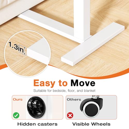 Sweetcrispy Small Standing Desk Rolling Table Adjustable Height, Laptop Mobile Stand with Wheels, Portable Computer Workstation with Tiltable Desktop for Teacher Classroom Home Office, White Sweetcrispy