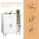 Giantex Floor Storage Cabinet Free Standing Cupboard with 1 Drawer, 2 Doors, 3 Shelves & 4 Rubber Wood Legs for Home Office Sideboard Storage Organizer, White Giantex