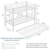 VECELO Bunk Bed Twin Over Twin with Trundle, Metal Bunkbeds with Ladder and Full-Length Guardrail, No Box Spring Needed, Space Saving, Noise Free, White VECELO