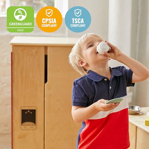 ECR4Kids Play Kitchen Refrigerator, Wooden Playset, Natural ECR4Kids