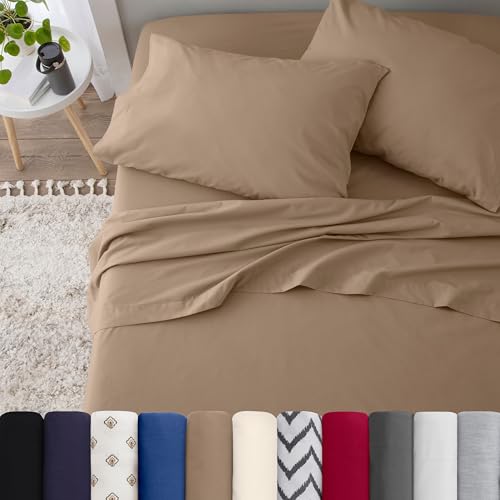 3 Piece Twin Sheets Set | Twin Bed Sheets Set – Light Weight, Soft Breathable Sheets | Brushed Cotton Rich Blend | Secure-Fit, Wrinkle Resistant, Durable, Easy Care Bed Sheets | Comfy Sheets | Beige Martex