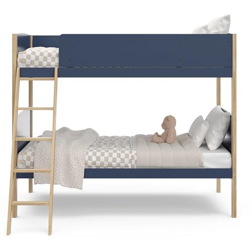 Storkcraft Next Delray Twin-Over-Twin Convertible Bunk Bed (Midnight Blue with Natural) – Modern, Stylish, 2-Tone Bunk Bed for Kids Bedroom