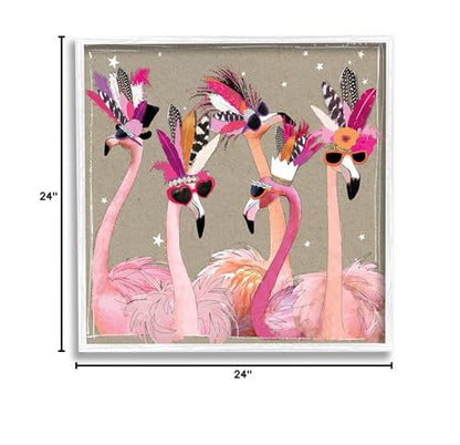 Stupell Industries Fancy Pants Flamingos, Design by Hammond Gower White Framed Wall Art, 24 x 24, Brown - WoodArtSupply