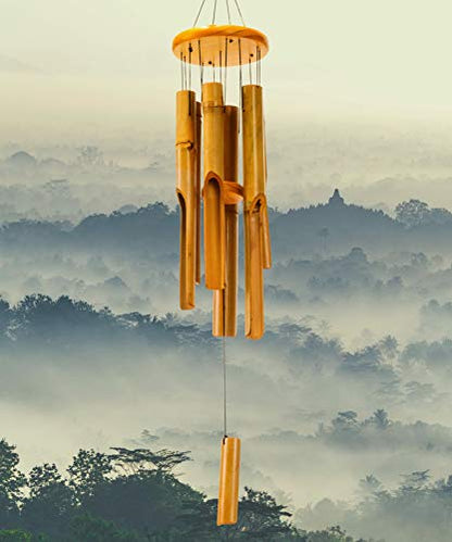 Wood Bamboo Wind Chimes, Deep Tone Bamboo Wind Chimes For Outside, Big Low Tone Wooden Wind Chimes For Outdoors Bamboo Chime Zen, Indoor Meditation Wind Chime 30" Large Zen Garden Décor For Y - WoodArtSupply