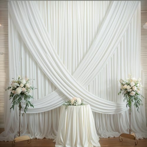 50×14ft Wrinkle Free Ivory Backdrop Curtain, Soft Silky Easy to Drape Cream Wedding Drapes for Backdrop, 10 Panels 5×14ft Photo Backdrop Curtains for Parties Birthday Photography Background Cloth NSSONBEN