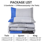 PERFEMET Twin Comforter Set 3 Pieces Bedding Set All Seasons Masculine Striped Pattern Vintage Farmhouse Soft Cozy Bedroom for Elegant Men Teen Girls Boys Gray and Blue PERFEMET