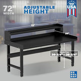 Borroughs 72" Adjustable Workbench, Steel Heavy-Duty Workstation with Ledge Shelf & Edge Guards, 2000 LB Capacity Worktable for Workshop, Garage, School, Office, Home, 72" W x 28" D Borroughs