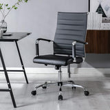 Walmokid Office Desk Chair with Wheels Set of 8, Ergonomic Black Leather Conference Room Chairs Height Adustable | Ribbed High Back | Swivel Rolling Task Chair, Black Walmokid