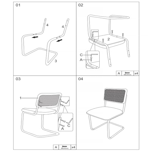 CangLong Mid-Century Modern Rattan Chairs, Upholstered Fleece Seat Armless Chairs with Rattan Backrest & Metal Legs for Home Kitchen Dining Room, Set of 2, Cream CangLong