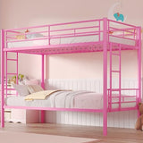 VECELO Bunk Bed Twin Over Twin, Metal Bunkbeds with Ladder and Full-Length Guardrail, No Box Spring Needed, Space Saving, Noise Free, Light Pink VECELO