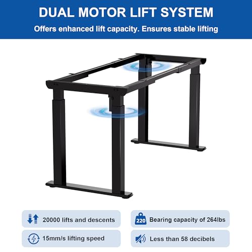 4-Leg Standing Desk Frame Dual Motor, Electric Adjustable Legs Compatible Desktop Size 39″-79″, 264 lbs Weight Capacity, Anti-collision Detection Stand Up Desk Frame Workstation, Black Frame Only Klobel