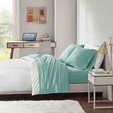 Intelligent Design Cotton Blend Jersey Knit Bed Sheet Set Wrinkle Resistant, Soft Sheets with 14" Deep Pocket, All Season, Cozy Bedding-Set, Matching Pillow Case, Queen, Aqua 4 Piece Intelligent Design