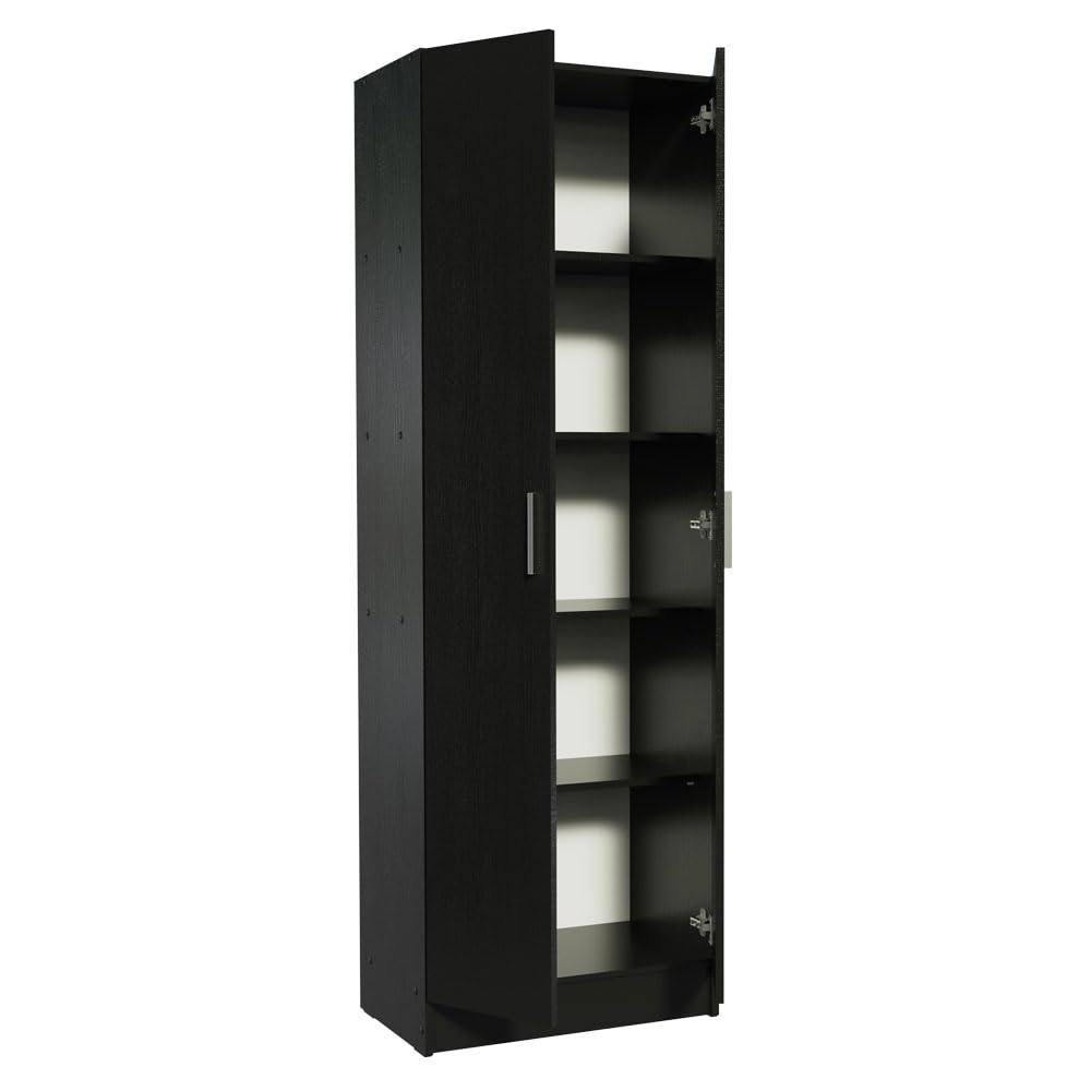 Madesa Pantry Storage Cabinet Armoire Closet with 2 Doors and 5 Utility Shelves 23" L Wooden Organization Unit for Bedroom, Office, Laundry Room, Kitchen, and Garage - Black Madesa