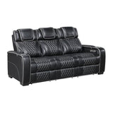 Lexicon Power Double Reclining Sofa, Center Drop-Down Table with Heat/Massage/Headrest/Storage Arms/Cup Holders/LED Lights/Wireless Charging, Top Grain Leather Match Wall Hugger Recliner Sofa, Black