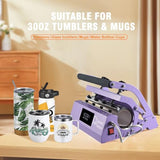 PlanetFlame Tumbler Heat Press Machine 110V Tumbler Mug Press for 30oz 20oz 16oz Sublimation Straight Skinny Tumblers Glass Jar Cans & 11-15oz Mugs, DIY Cup Heat Press Transfer Print, Purple PlanetFlame