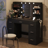 YESHOMY Vanity Desk with Mirror, Power Outlet and 10 Lights, Makeup Table with 7 Drawers, 3 Color Modes Available for Bedroom, Pure Black YESHOMY