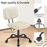 DUMOS Armless Home Office Desk Chair -Small Ergonomic with Low Back Lumbar Support, Height Adjustable PU Leather Computer Task with 360° Swivel Rolling Wheels, for Small Space, Beige White DUMOS