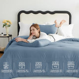 CozyLux Grayish Blue Queen Comforter Set, 3 Pieces Dusty Blue Solid Breathable Quilted Bedding Sets, Luxury Soft Fluffy Bed Set with Down Alternative Comforter All Season (1 Comforter & 2 Pillowcases) CozyLux