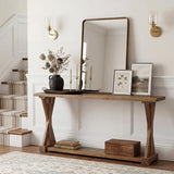TRIBEWOOD Solid Wood Console Table for Entryway, 63-Inch Narrow Farmhouse Entryway Table with Storage, 2-Tier Sofa Console Behind Couch, for Living Room, Hallway, Easy Assembly, Rustic Brown TRIBEWOOD