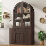 Itaar 71" Arched Kitchen Pantry Cabinet, Kitchen Storage Cabinets with 1 Large Drawer & Storage Cart 2 Tier & Door Shelves for Living Room, Dining Room, Brown Itaar