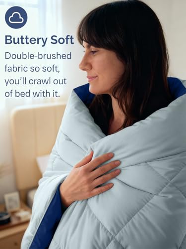 Full Size, Navy Blue/SkyBlue Alternative Down Comforter - Warm, Lightweight & Breathable Hotel Quality Bedding Set for Men, Women, Kids & Teens - All Season Cooling Microfiber Duvet Insert Comforter CGK Unlimited