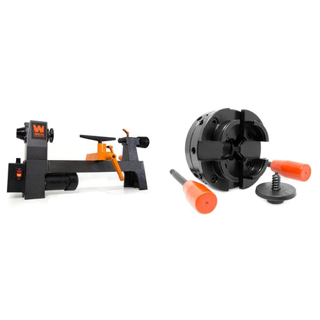 WEN LA3421 3.2-Amp 8-Inch by 13-Inch Variable Speed Mini Benchtop Wood Lathe, Black & WEN LA4444 4-Inch 4-Jaw Self-Centering Chuck Set with 1-Inch x 8TPI Thread WEN