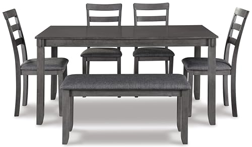 Signature Design by Ashley Bridson 6 Piece Dining Set, Includes Rectangular Dining Table, 4 Ladderback Chairs & Bench, Wood, 36" W x 60.13" D x 30" H, Gray Signature Design by Ashley