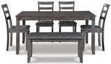 Signature Design by Ashley Bridson 6 Piece Dining Set, Includes Rectangular Dining Table, 4 Ladderback Chairs & Bench, Wood, 36" W x 60.13" D x 30" H, Gray Signature Design by Ashley