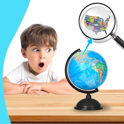 KISEER 8 Inch World Globe with Stand Rotating Earth Spinning Globe for Kids Geography Classroom Education or Decorations (Blue) KISEER